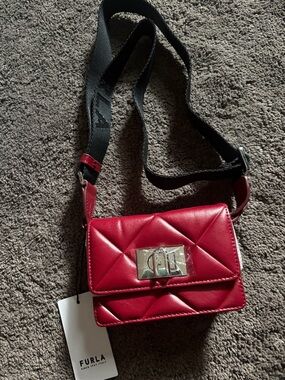 Furla Quilted Red Leather Mini Crossbody with Silver-Tone Hardware